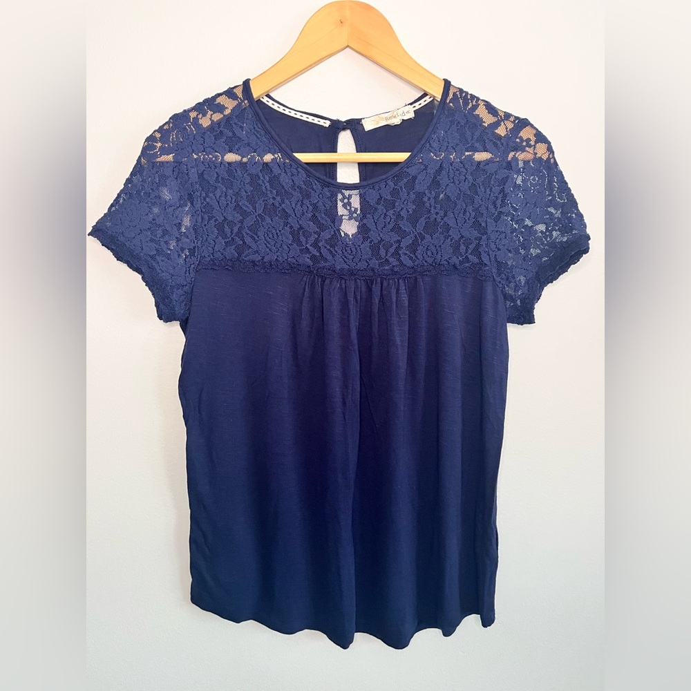 Rewind Navy Blue Lace Top